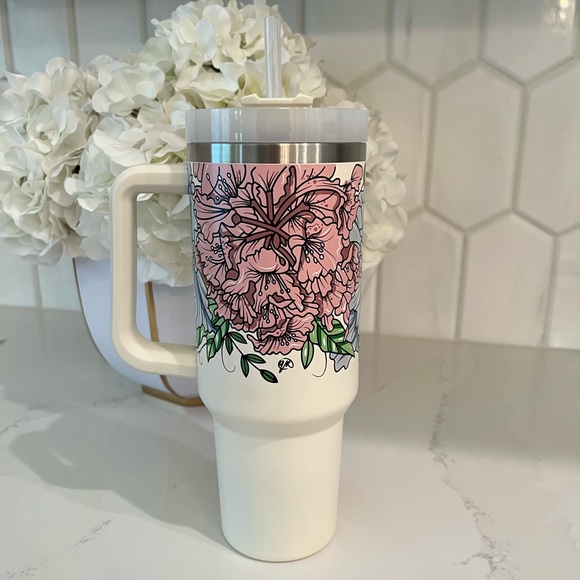 🤍Stanley Adventure Quencher Travel Tumbler 40 Oz Cream Floral Limited Edition - Picture 2 of 8